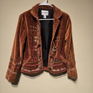 Chico's Burnt Orange Embroidered Western Tassel Jacket Size 0 Small